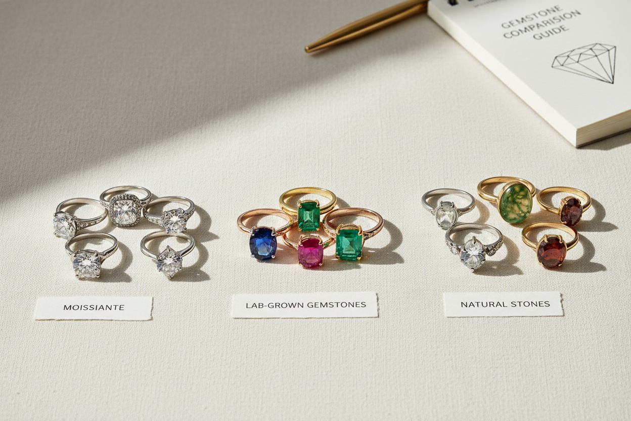 Moissanite vs Lab-Grown Gemstones vs Natural Stones: Which Ring Is Right for You?