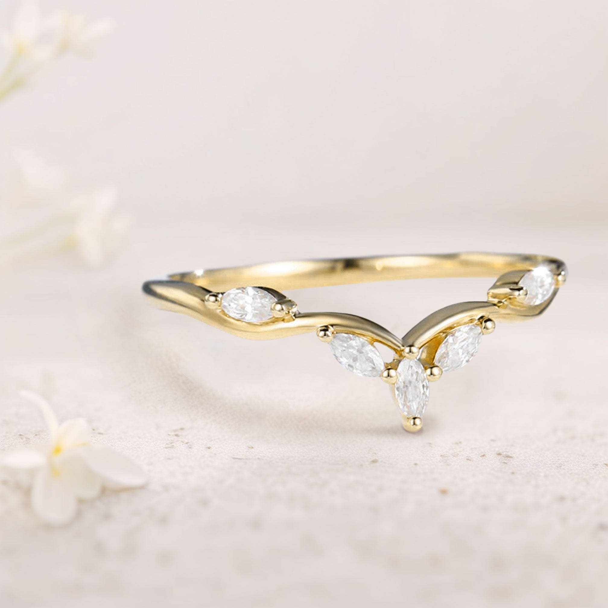 Minimal Marquise Moissanite Ring – Gold Plated 925 Silver Delicate Band