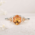Citrine & Moissanite Ring – Platinum Plated Sterling Silver