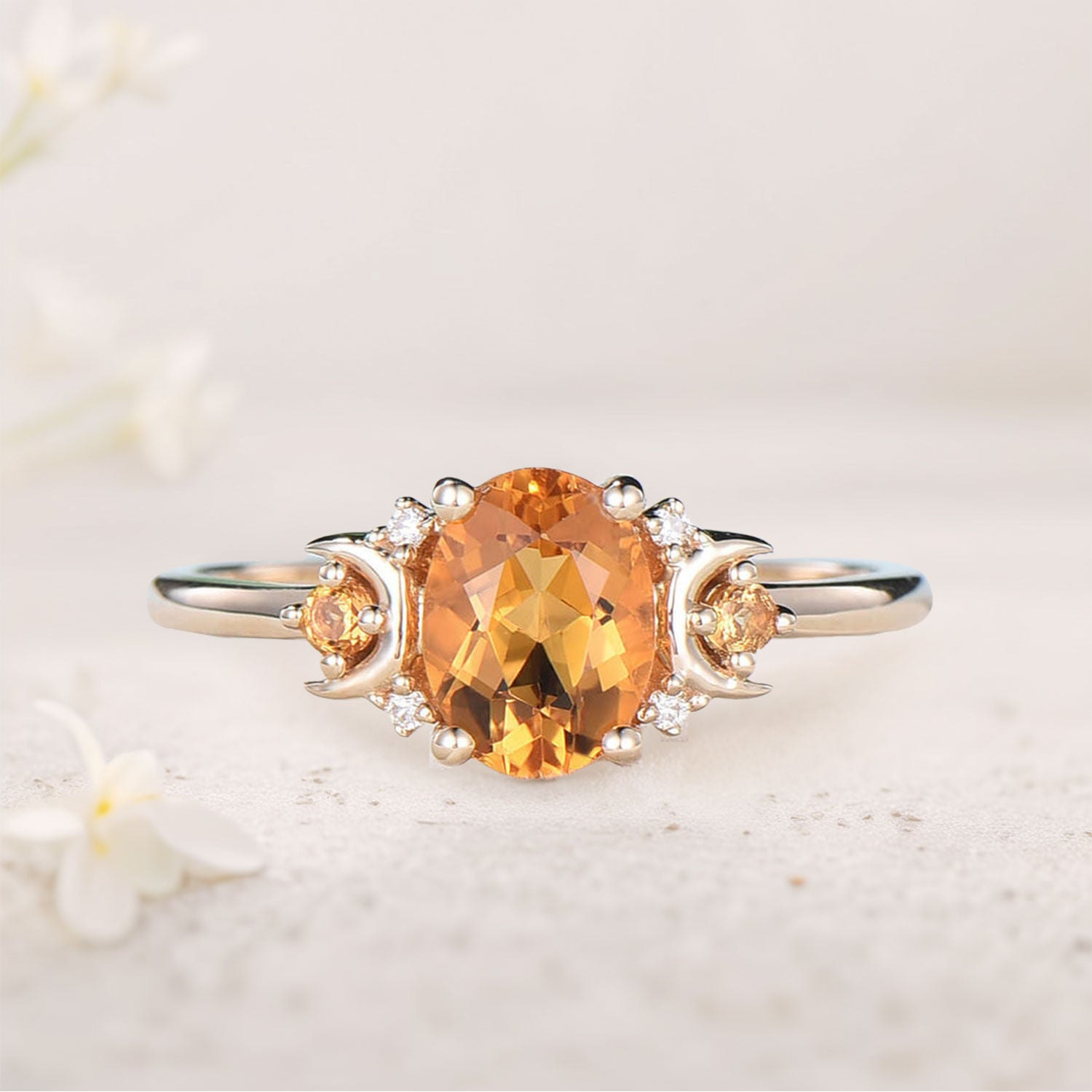 Citrine & Moissanite Ring – Platinum Plated Sterling Silver
