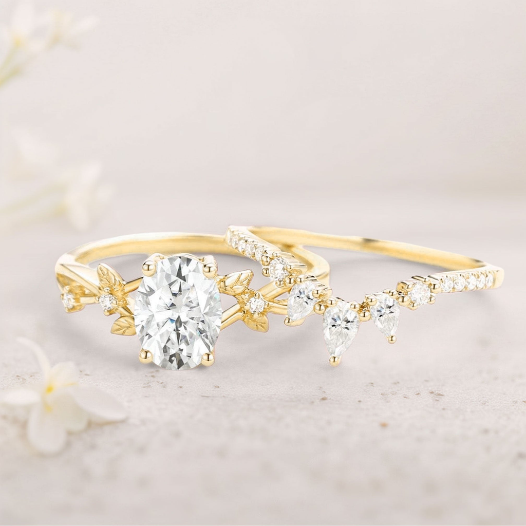 8x6mm Moissanite Ring with Moissanite Accents – 925 Sterling Silver White Gold Plated Women’s Ring US 3.5