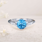 8mm Topaz Ring with Moissanite Accents – Platinum-Plated 925 Sterling Silver, US Size 8