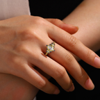 Gold-Plated Moissanite Ring with Marquise Accents – 8×4mm Center Stone in Sterling Silver