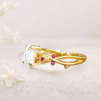Gold Plated Moissanite Ring with Lab Ruby Accents – 18K Gold Vermeil Silver