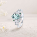 Marquise Moissanite & Green-Blue Sapphire Ring in Platinum Silver – 8×6mm Center Stone