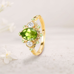 Gold-Plated 18K Silver Ring with 8x6mm Peridot and Moissanite Accents – Elegant Stacking Ring
