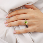 Peridot Ring with Moissanite Accents – 18K Gold Vermeil Silver Statement Ring