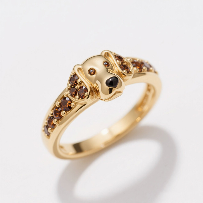 Gold-Plated Copper Ring with Round Brown Gemstone – US Size 5.5