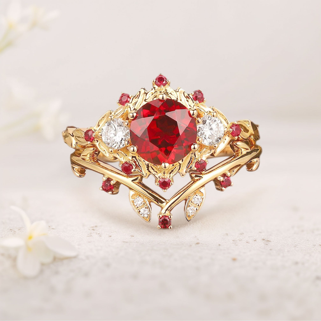 Lab Grown Ruby Ring with Diamond Accents in White Gold Plated Sterling Silver