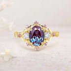 Alexandrite Moissanite Accent Ring in Gold Finish – 6×4mm Color-Change Center Stone