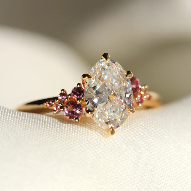 Rose Gold Sterling Silver Ring with Ice-Cut White Marquise Stone – Elegant Accent Design