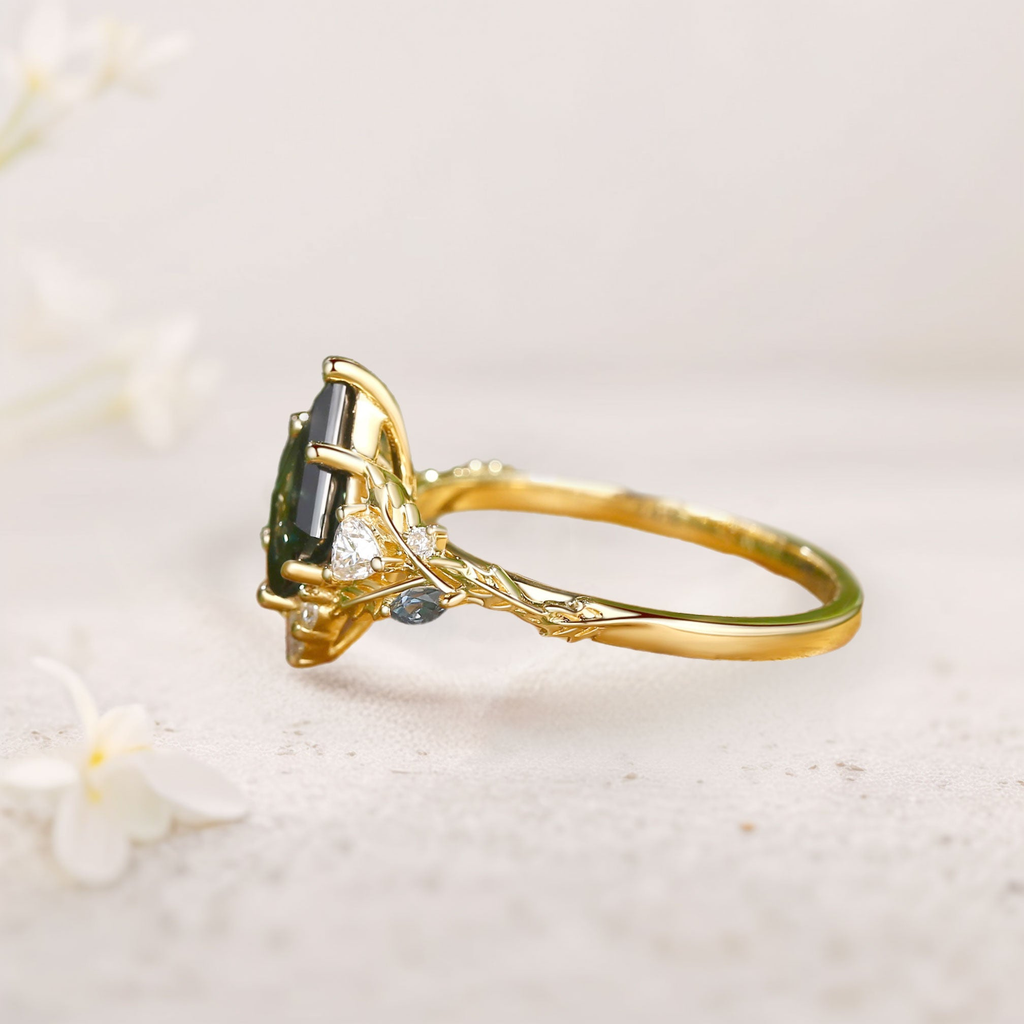 White Gold Plated 925 Sterling Silver Ring with 9x6mm Paraiba Tourmaline & Moissanite Accent Stones – Elegant Women’s Jewelry