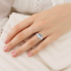 Marquise Moissanite & Green-Blue Sapphire Ring in Platinum Silver – 8×6mm Center Stone