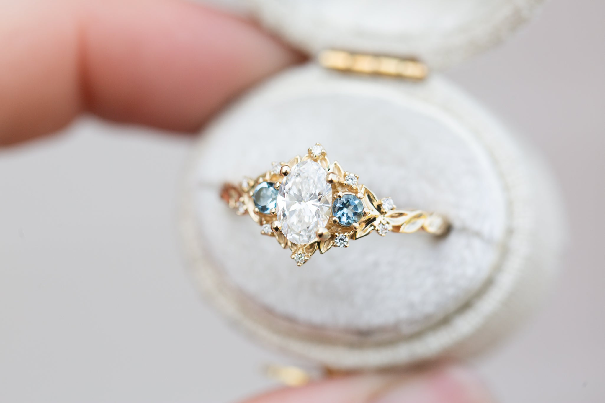 Gold Plated 925 Sterling Silver Ring with 8x6mm Moissanite & Topaz Accent Stones – Elegant Women’s Jewelry