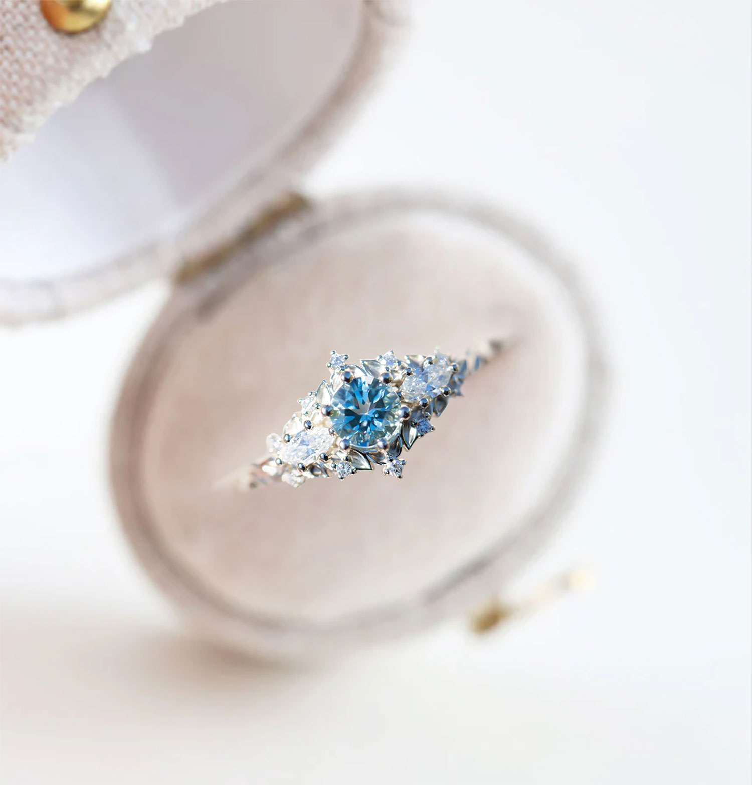 6mm Aquamarine Ring with Marquise Moissanite Accents – Rose Gold Plated 925 Sterling Silver