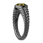 Black Plated Statement Ring with Round Coffee Stone – 925 Sterling Silver Men’s Ring