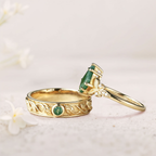 Couple’s White Gold Plated 14K Rings with Moss Agate & Moissanite Accents – Engraved ‘I Love You