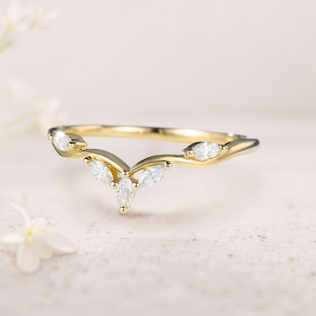 Minimal Marquise Moissanite Ring – Gold Plated 925 Silver Delicate Band