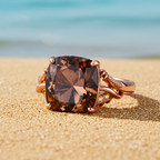 Rose Gold-Plated Sterling Silver Ring with Square Coffee Gemstone & Yellow Accents – US Size 10