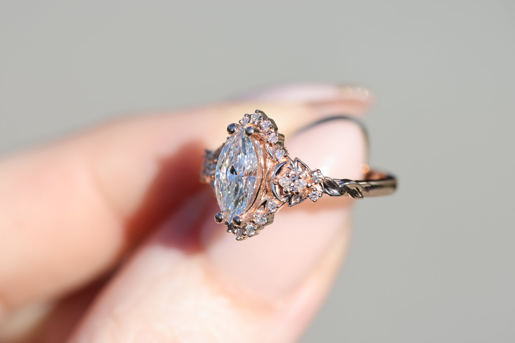 14K Gold Plated Moissanite Ring with Marquise & Round Accents – Elegant Women’s Ring US 7.5