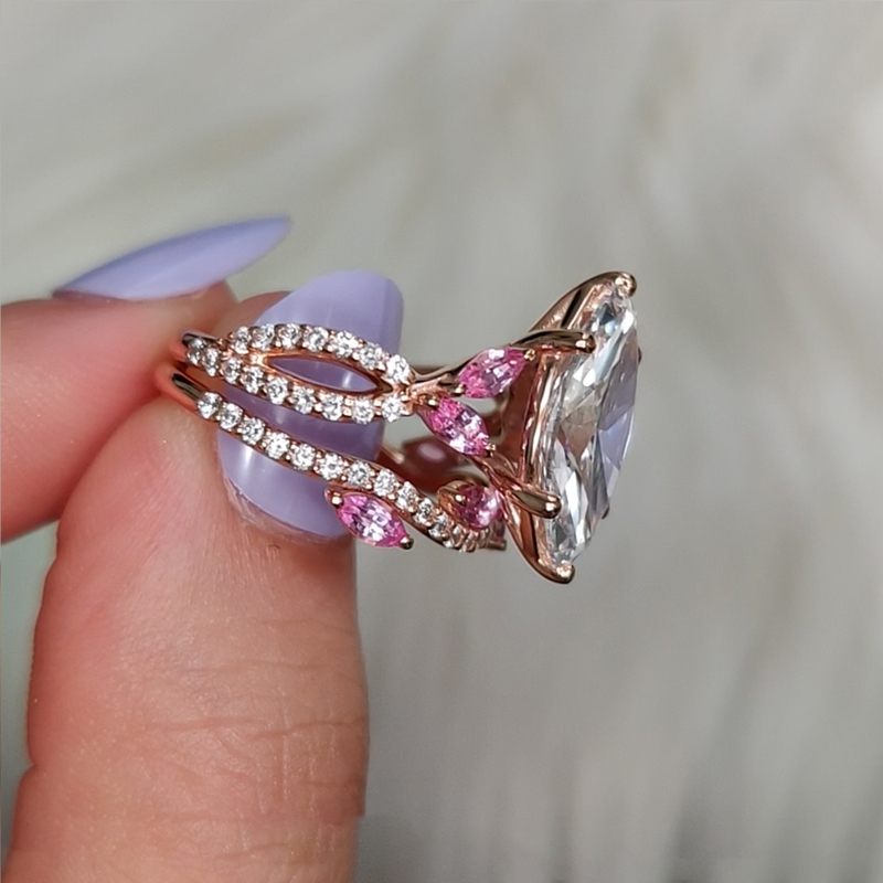 Rose Gold Plated Marquise Cut Statement Ring – 925 Sterling Silver