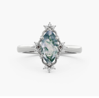 Moss Agate Statement Ring with Moissanite Accents in White Gold Plated Sterling Silver