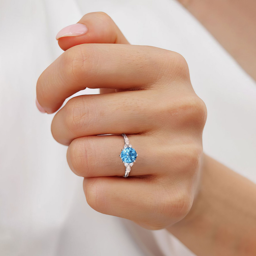 8mm Topaz Ring with Moissanite Accents – Platinum-Plated 925 Sterling Silver, US Size 8