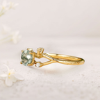 Rose Gold Plated Moss Agate Ring with Moissanite Accents – Minimalist Sterling Silver Jewelry
