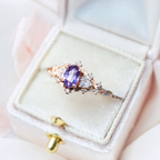 6×4mm Amethyst Ring with Trillion Moissanite Accents – Gold Plated 925 Sterling Silver