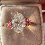 Rose Gold Sterling Silver Ring with Ice-Cut White Marquise Stone – Elegant Accent Design