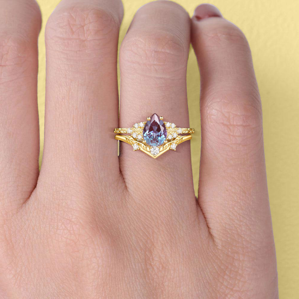 Color-Change Gemstone Ring with Lab-Created Diamond Accents in Platinum Silver – 8×6mm Center Stone