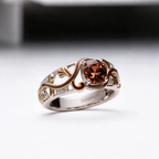 Two-Tone Silver & Rose Gold Ring with Coffee & White Stones – 925 Sterling Silver Statement Ring
