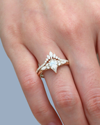 White Gold Plated 925 Sterling Silver Moissanite Ring Set (2 Rings) with 9x6mm Center Stone & Marquise Accents