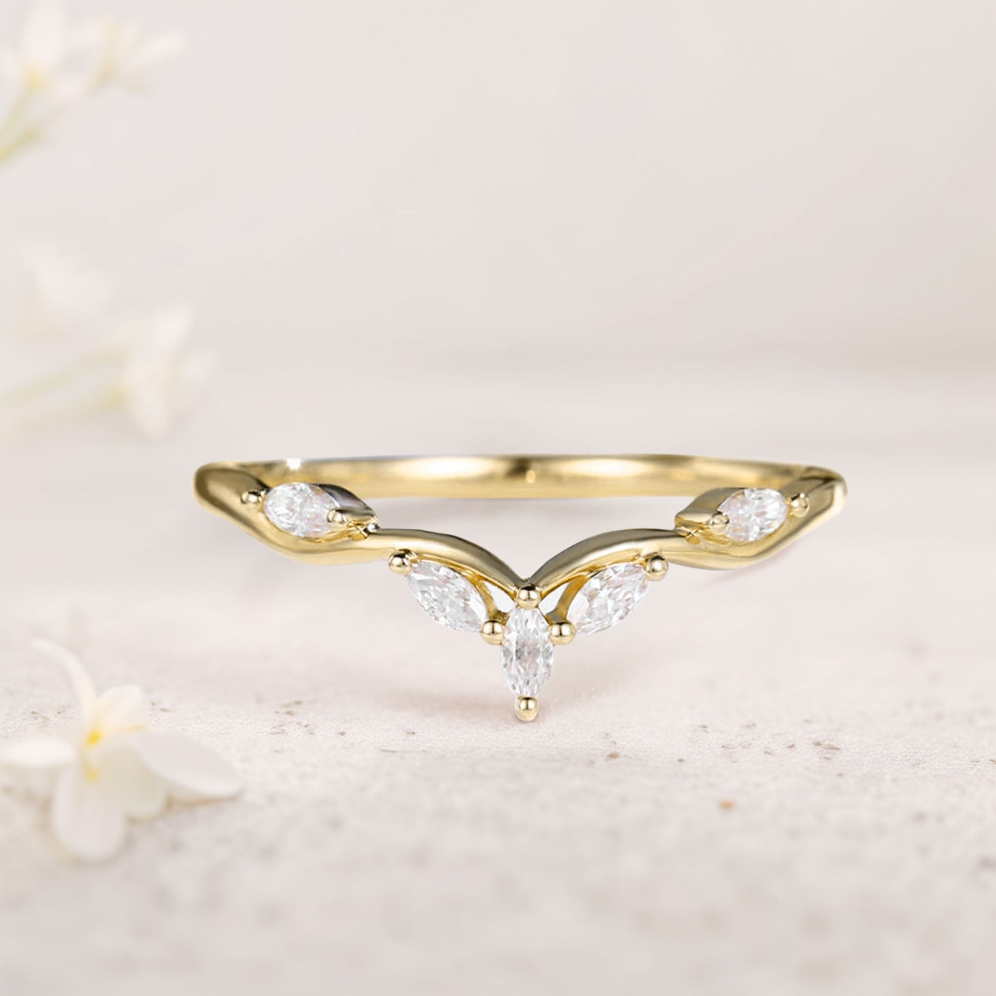 Minimal Marquise Moissanite Ring – Gold Plated 925 Silver Delicate Band