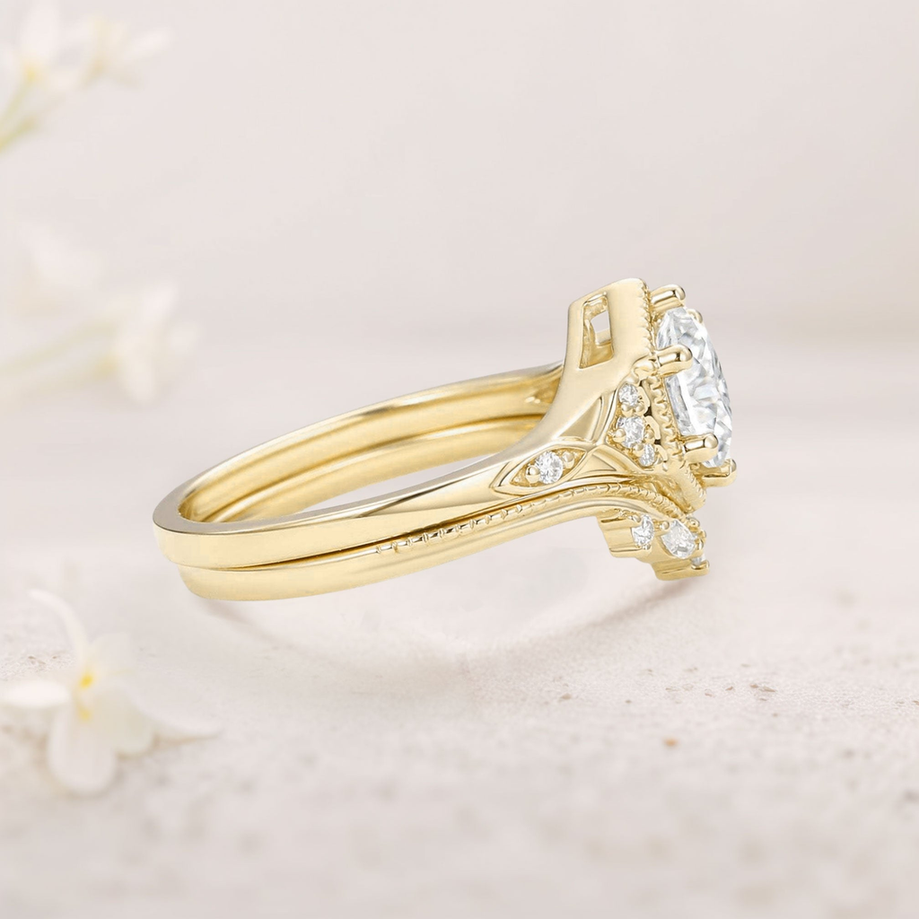 Gold-Plated Sterling Silver Moissanite Set Ring – 6mm Center Stone