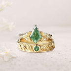 Couple’s White Gold Plated 14K Rings with Moss Agate & Moissanite Accents – Engraved ‘I Love You