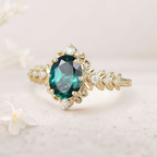 8x6mm Lab Emerald Ring with Diamond Accents – 925 Sterling Silver Gold Plated Women’s Ring