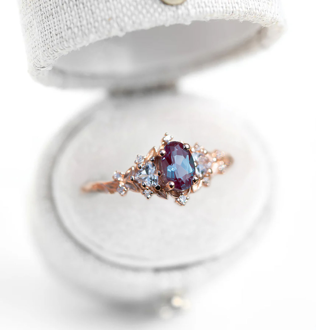 Color-Changing Alexandrite Ring – White Gold Plated Sterling Silver