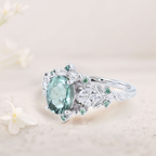 Marquise Moissanite & Green-Blue Sapphire Ring in Platinum Silver – 8×6mm Center Stone