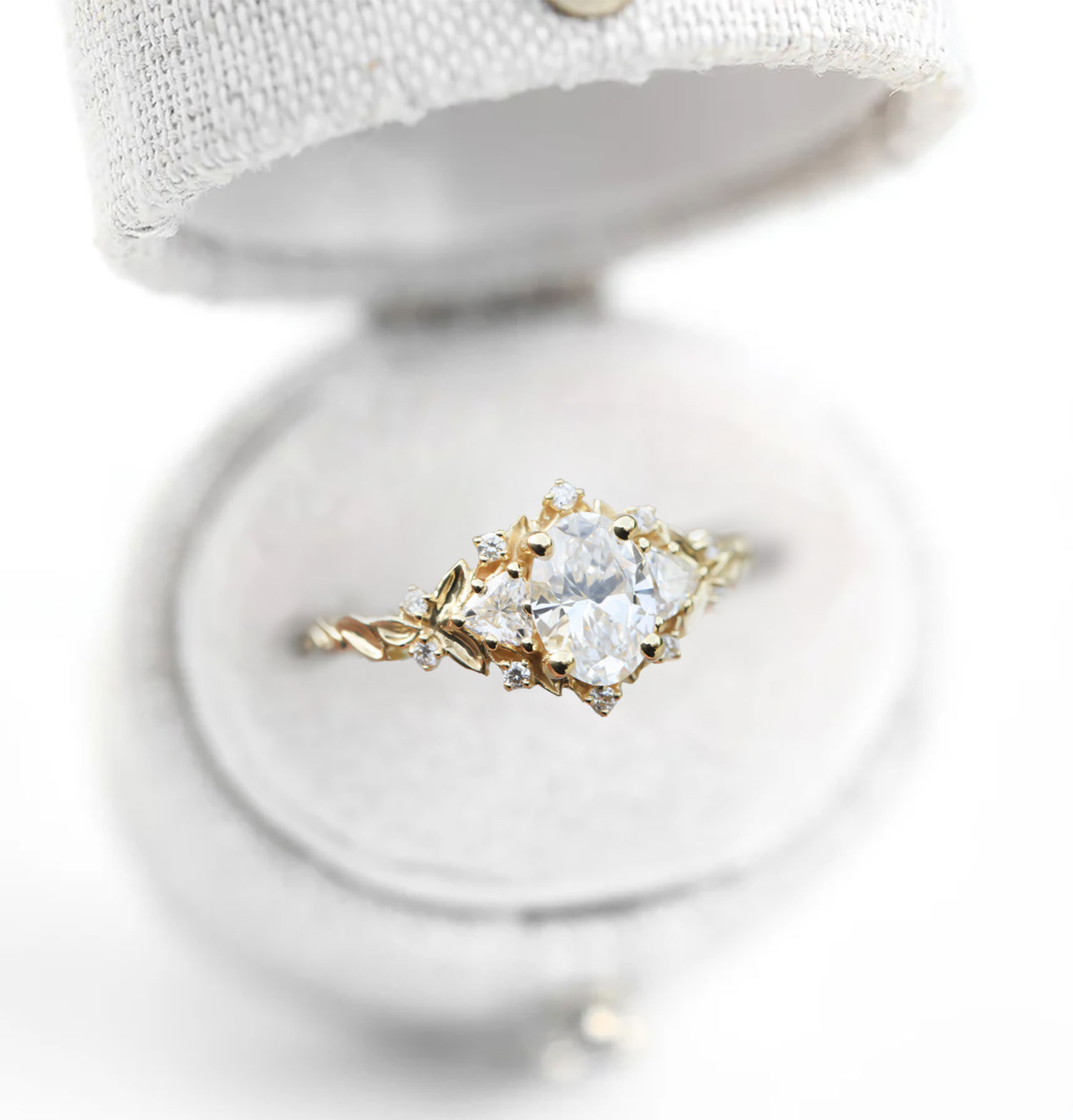 7×5mm Moissanite Ring with Marquise & Round Accents – 14K Gold-Plated Sterling Silver