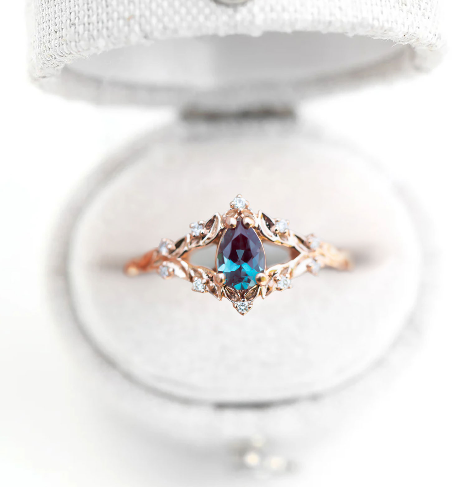 6×4mm Gemstone Ring with Round Moissanite Accents – Platinum-Plated 925 Sterling Silver