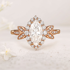 Marquise Moissanite Butterfly Halo Floral Engagement Ring in 925 Sterling Silver