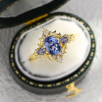 14K Gold Vermeil Ring with Lab-Created Blue Sapphire & Diamond Accents – 7×5mm Center Stone