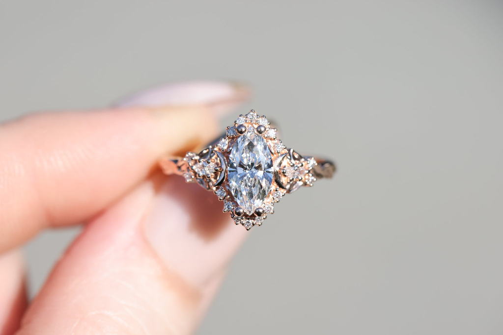 14K Gold Plated Moissanite Ring with Marquise & Round Accents – Elegant Women’s Ring US 7.5