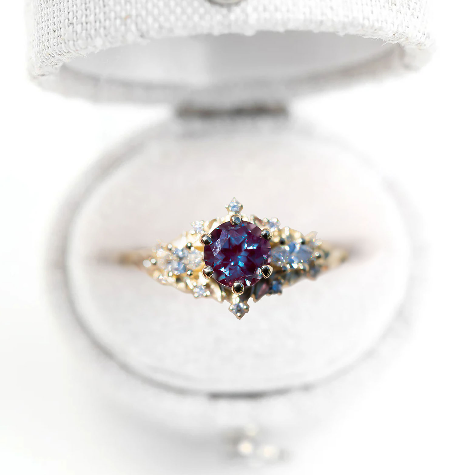 6mm Color-Changing Alexandrite Ring with Marquise Moissanite Accents – Platinum-Plated 925 Sterling Silver