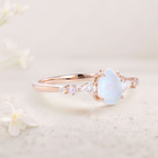 Opal Ring with Moonstone & Marquise Moissanite Accents – White Gold Plated 925 Silver