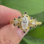 Gold-Plated Moissanite Ring with Marquise Accents – 8×4mm Center Stone in Sterling Silver