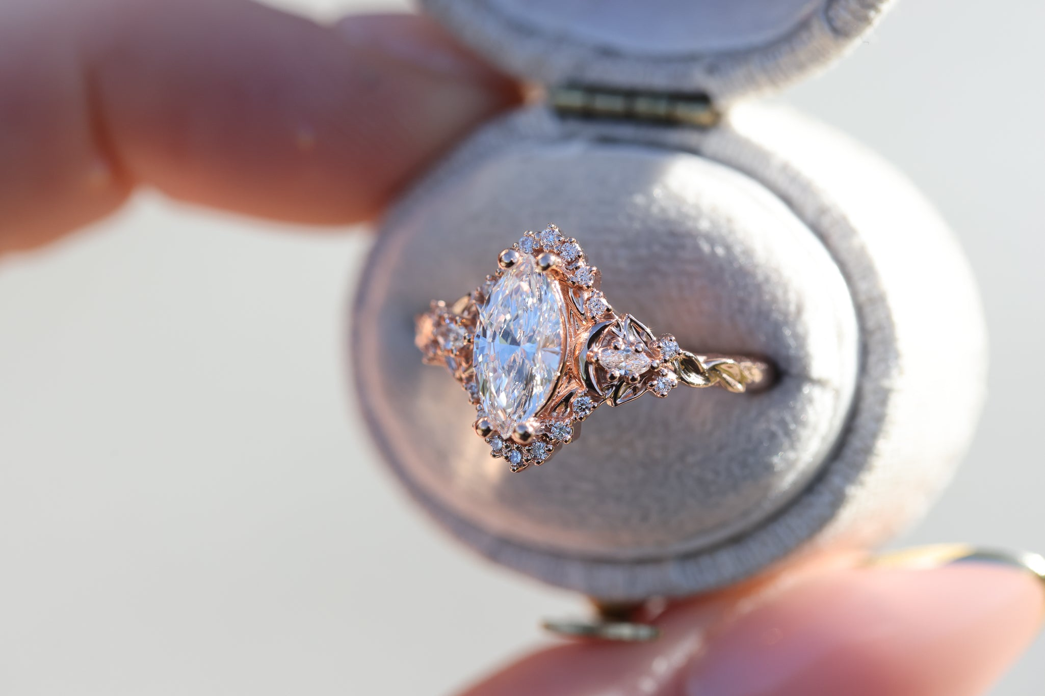 14K Gold Plated Moissanite Ring with Marquise & Round Accents – Elegant Women’s Ring US 7.5