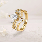 14K Gold Moissanite Ring with Lab Diamond Accents – Engraved Happy Anniversary Gift