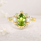 Gold-Plated 18K Silver Ring with 8x6mm Peridot and Moissanite Accents – Elegant Stacking Ring